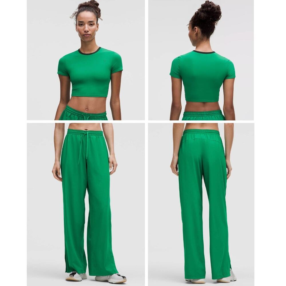 Lululemon Workout Set Cropped Tee & Track Pant in Raceway Green, Size Large/10
